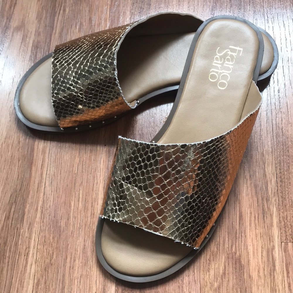 Franco Sarto Gold Slid on Sandals - Picture 2 of 7